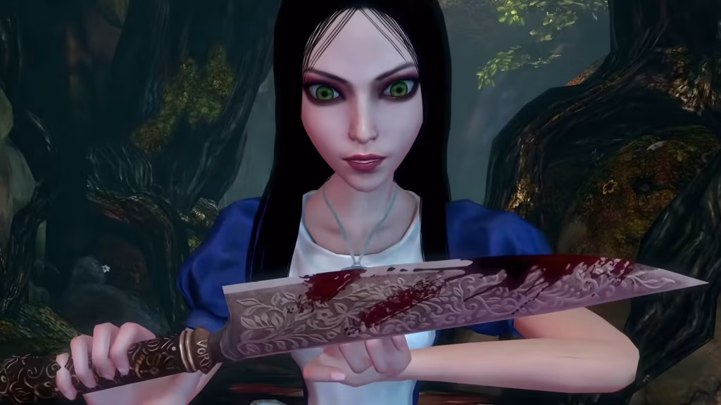 Alice holding onto a knife.