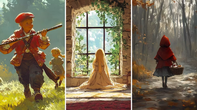 Pied Piper, Rapunzel, and Little Red Riding Hood.