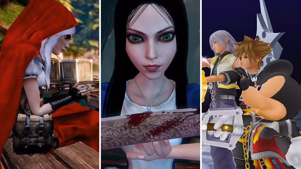 Red Riding Hood, Alice, and Sora with Mickey.