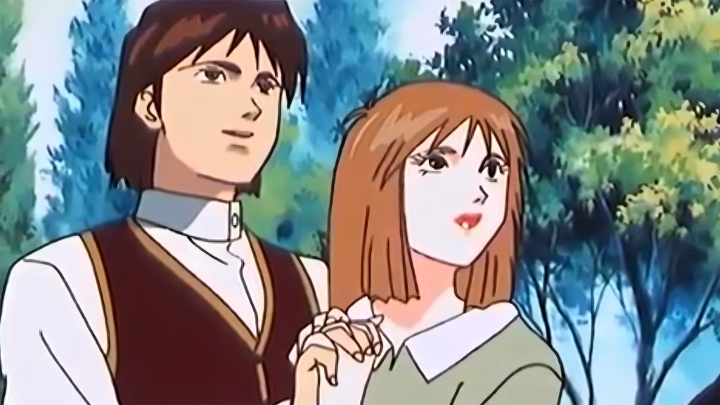 Cinderella with the prince on a horse.
