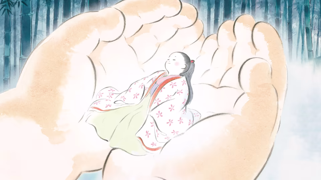 Princess Kaguya resting in the palms.