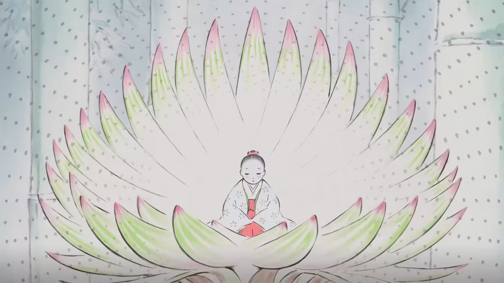 Birth of Kaguya in a bamboo shoot.