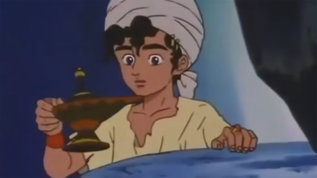 Aladdin holding onto the magic lamp.